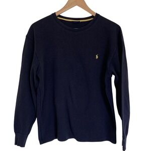 Polo Ralph Lauren Sleepwear Navy‎ Long Sleeve Thermal Shirt Yellow Logo Size M